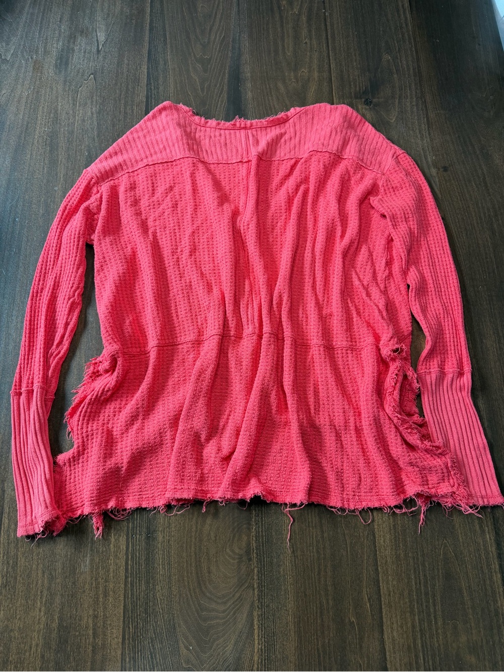 Free People Washed Raspberry Waffle-Knit Long Sleeve Top - Picture 3 of 3